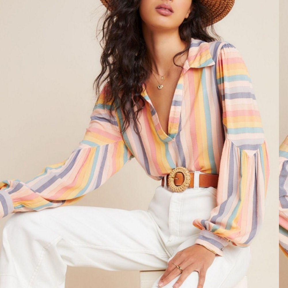 Rainbow peasant blouse Amadi (Anthropologie, nuuly)